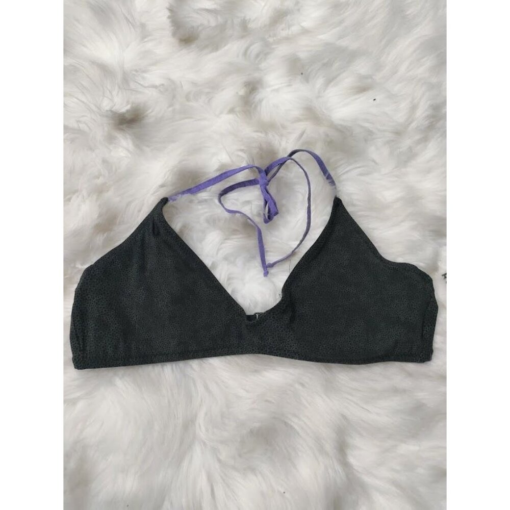 NWT Vintage Robin Piccone Animal Print Halter Bikini Top Black/Purple Womens 10